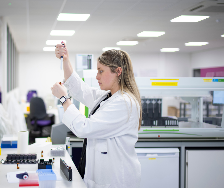 A Cansford scientist is processing a sample inside our modern laboratory in Cardiff.