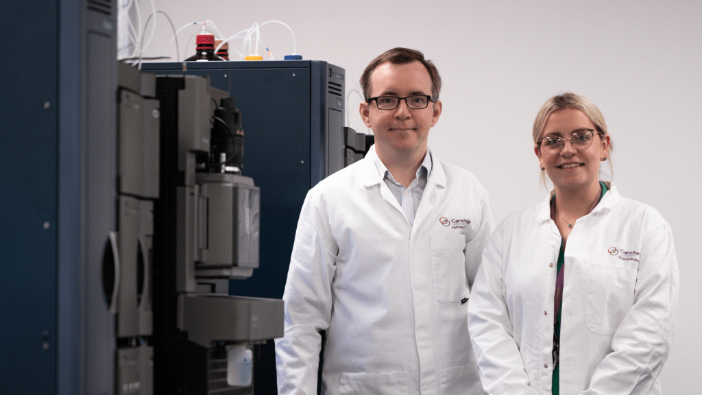 Cansford scientists stood with lab's new LCMS machines