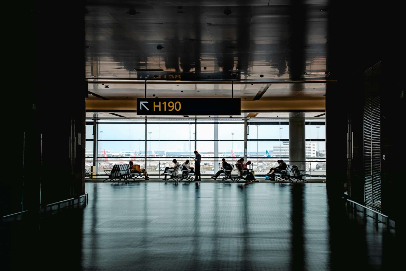 People sat waiting in an airport