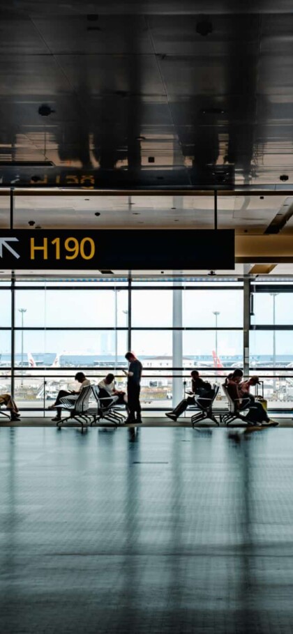 People sat waiting in an airport